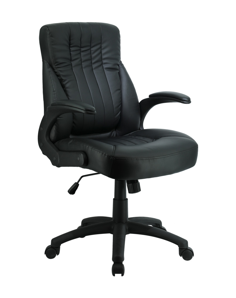 Black leather office chair deals with wheels