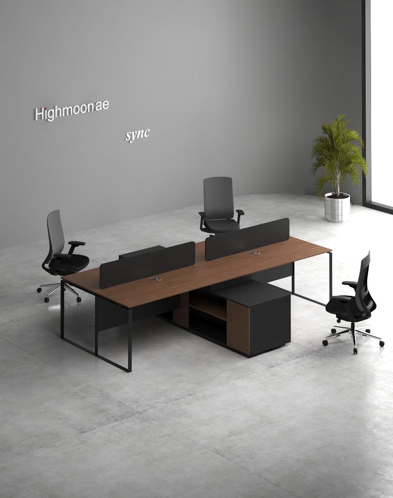 Sync 4 Cluster L Shaped Workstation - Highmoon Office Furniture Manufacturer and Supplier Sync 4 Cluster L Shaped Workstation (Black Leg)