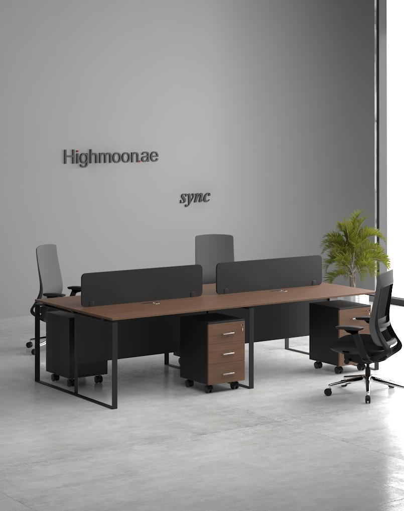 Sync 4 Cluster Workstation - Highmoon Office Furniture Manufacturer and Supplier Sync 4 Cluster Workstation (Black Leg)