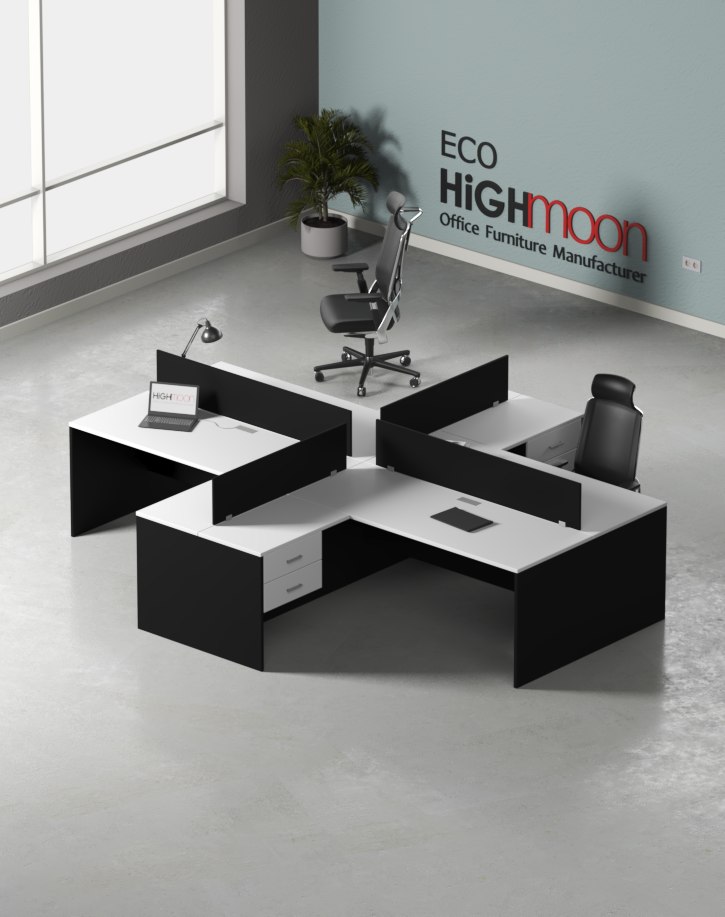 Eco 4 Cluster L Shaped Workstation- Highmoon Office Furniture Manufacturer and Supplier Eco 4 Cluster L Shaped Workstation