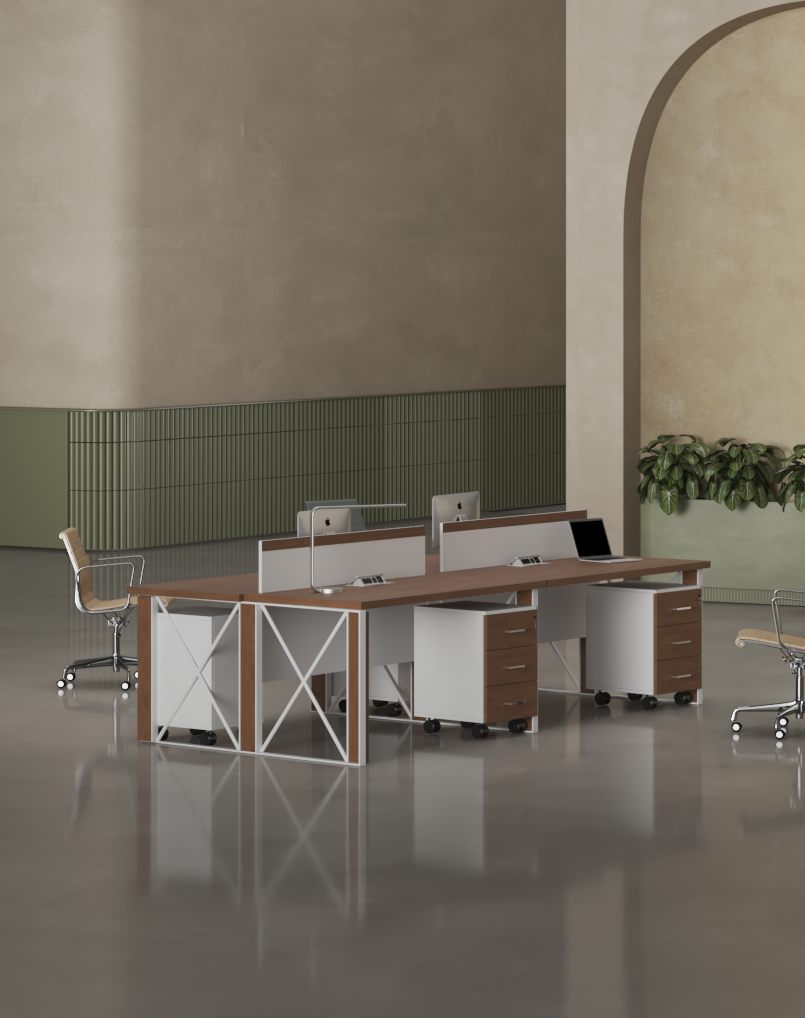 Cube 4 Cluster Workstation with white leg - Highmoon Furniture Dubai The Cube 4 Cluster Workstation White Leg is stylish office workstation from Highmoon Furniture.
