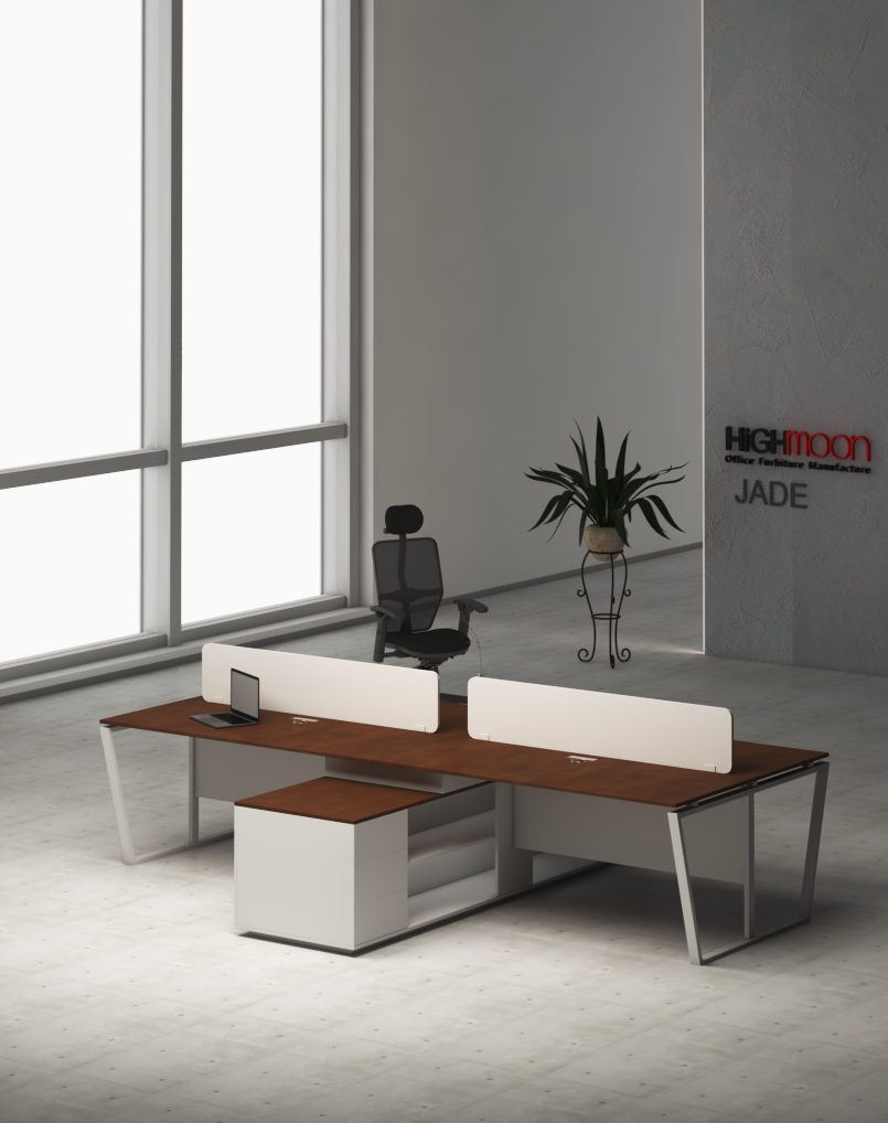 Jade 4 Cluster L Shaped Workstation - Highmoon Office Furniture Manufacturer and Supplier Jade 4 Cluster L Shaped Workstation (White Leg)