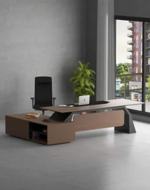 Crystal executive desk with black legs for modern executive office environments