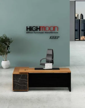 Keep executive desk with black legs for modern executive office layouts