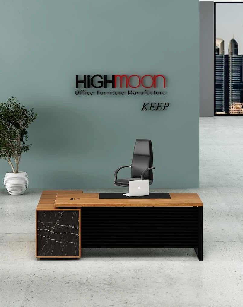 Keep executive desk with black legs for modern executive office layouts