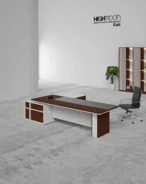 Kelt executive desk with white legs for executive offices and corporate workspaces