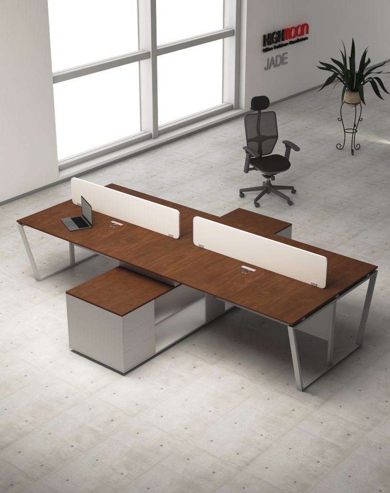 Jade 4 Cluster L Shaped Workstation - Highmoon Office Furniture Manufacturer and Supplier Jade 4 Cluster L Shaped Workstation (White Leg)