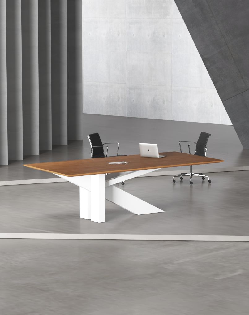 Wasp Meeting Table White Leg – Customizable MDF Surface with Wire Manager | Highmoon Office Furniture Shop the Wasp Meeting Table with white legs, customizable MDF top & wire manager – perfect for modern meeting & conference rooms in Dubai.