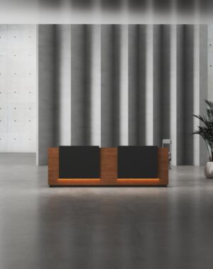 Black and white reception desk for commercial office interiors