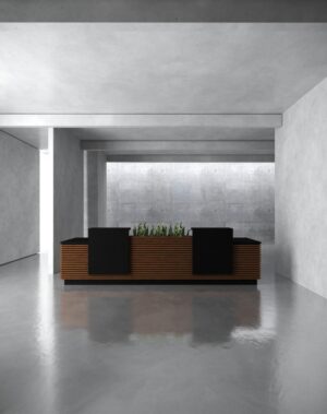 Reception desk with black legs for modern commercial office spaces