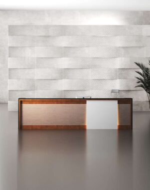 White reception counter for modern office reception spaces