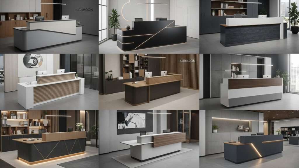 Curved reception counter with LED lighting – Highmoon Furniture Dubai