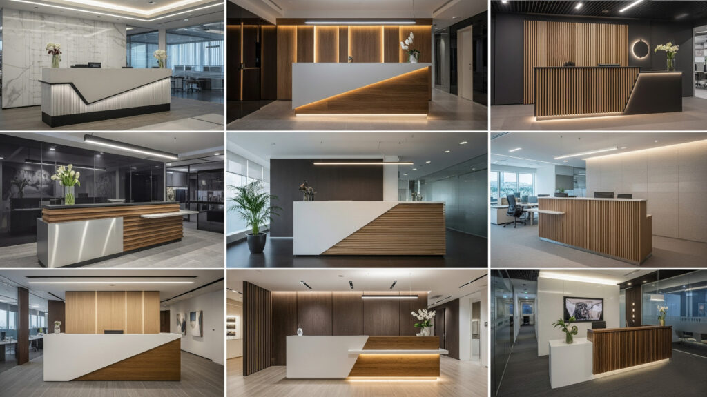 Stylish modern reception desk design for Dubai offices