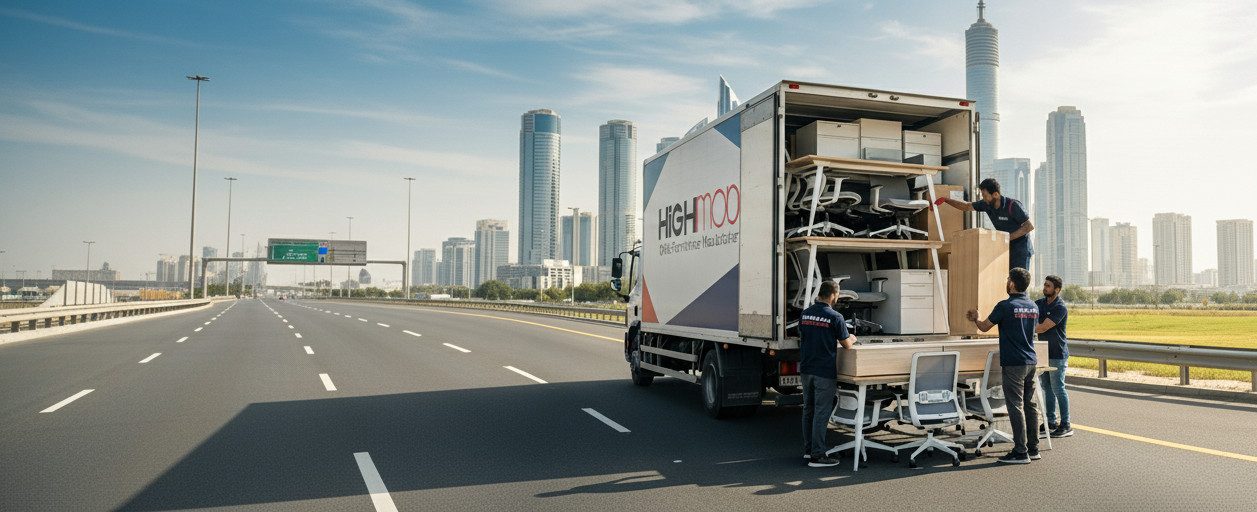 Office furniture delivery in Sharjah and across UAE, including modern desks and chairs